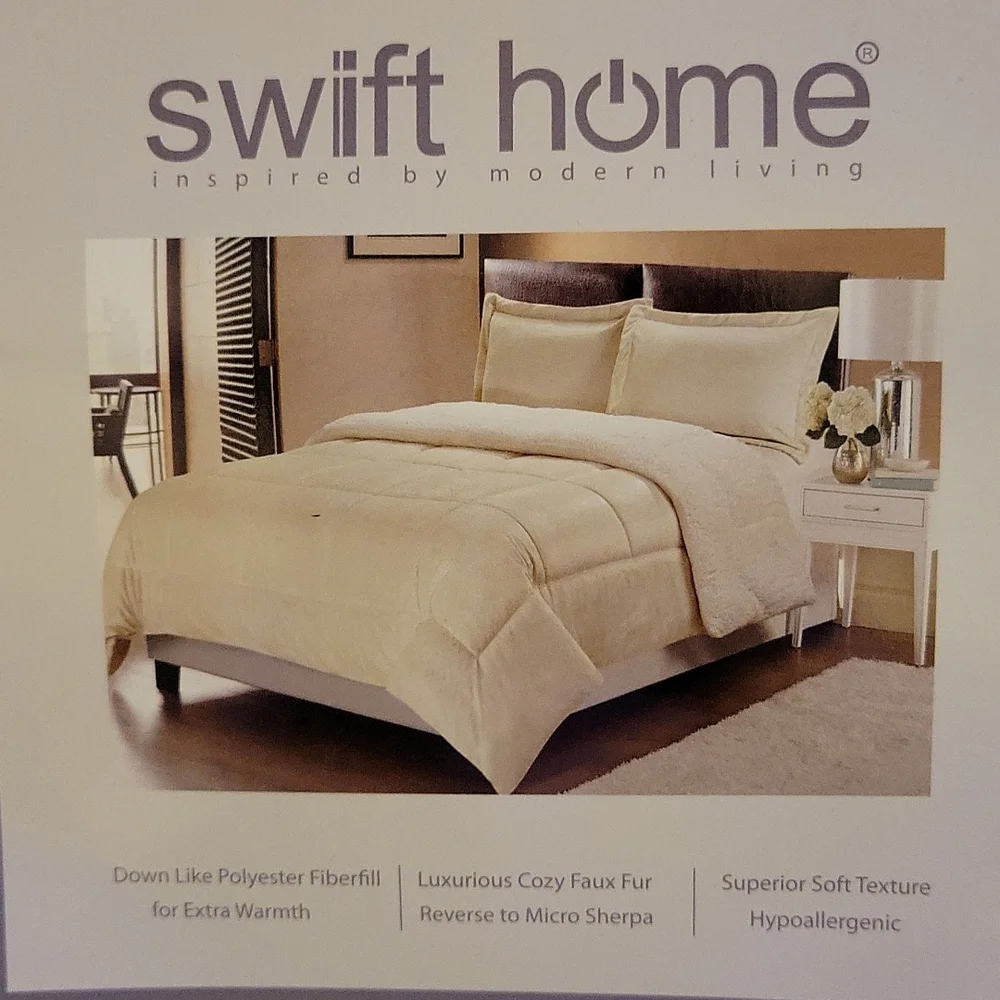 Swift Home Reversible faux fur Sherpa down alternative comforter sham Twin New…